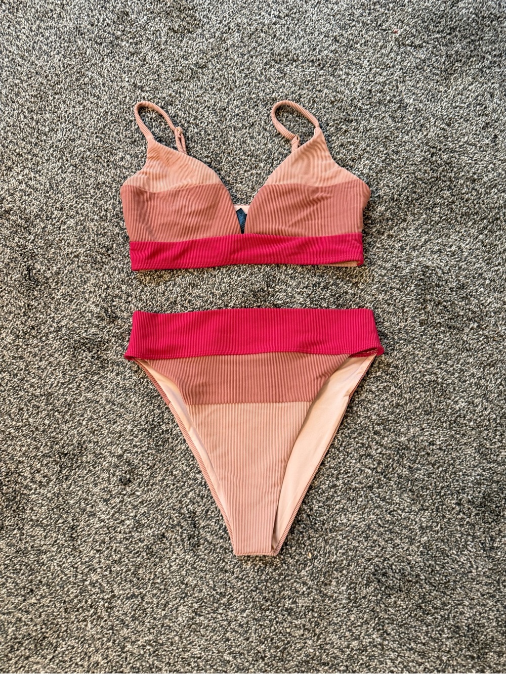 Beach Riot Two-Tone Pink & Blush Ribbed Bikini Set